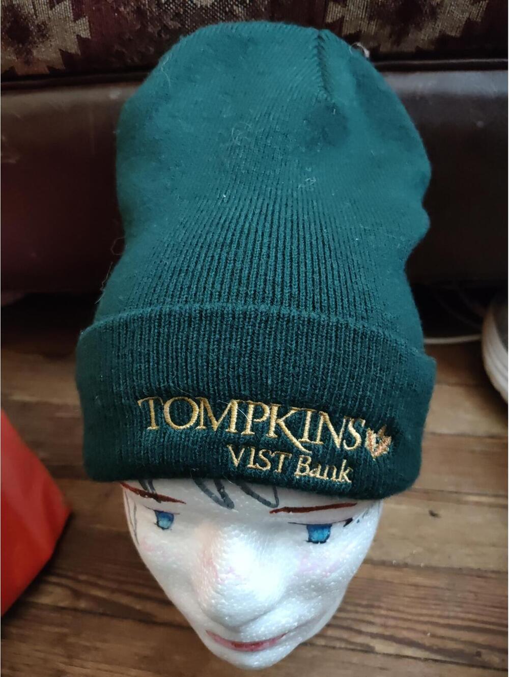 Tompkins Bank - green beanie - Port & Company - EUC